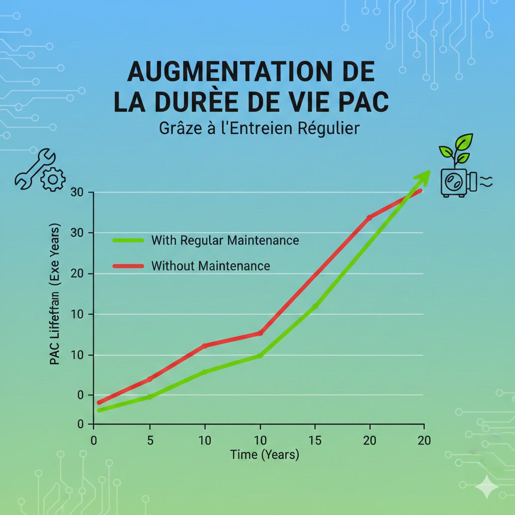 Graphique illustrant l'augmentation de la durée de vie PAC grâce à l'entretien régulier
