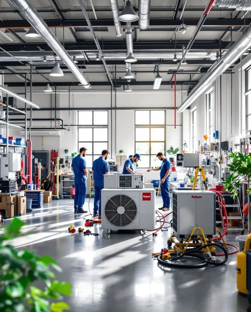Atelier technique Clim Service et équipe de techniciens
